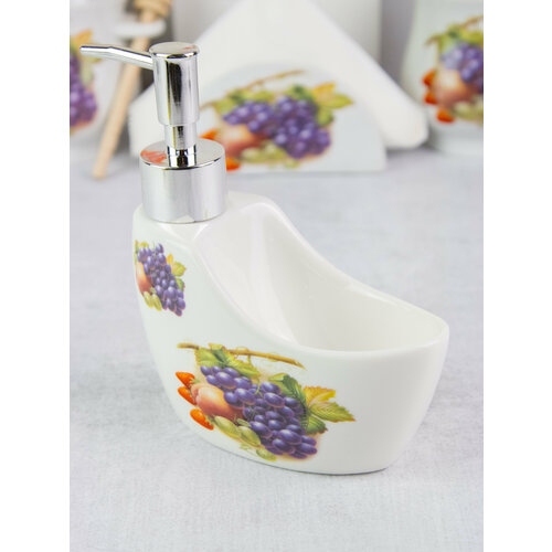 Емкость для жидкого мыла с подставкой под губку Party time "виноградная лоза" 280 мл фиолетовый, белый