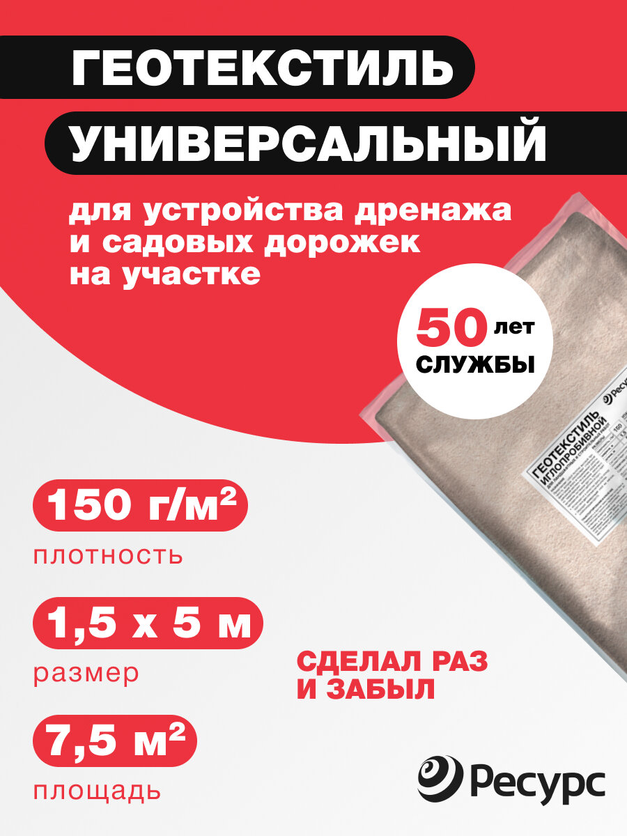 Геотекстиль иглопробивной п/эф (универсальный) 150г/м2 1,5x5м (7,5м2)