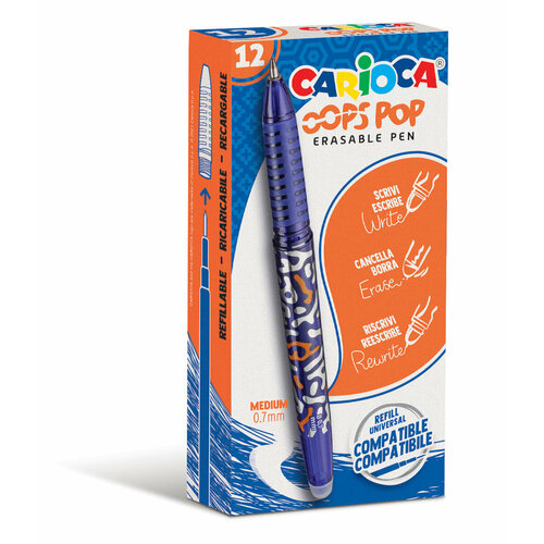 Ручка гелевая 12 шт Carioca пиши-стирай OOPS d 07 мм 1 мм 4204402 цвет чернил синий 1784₽