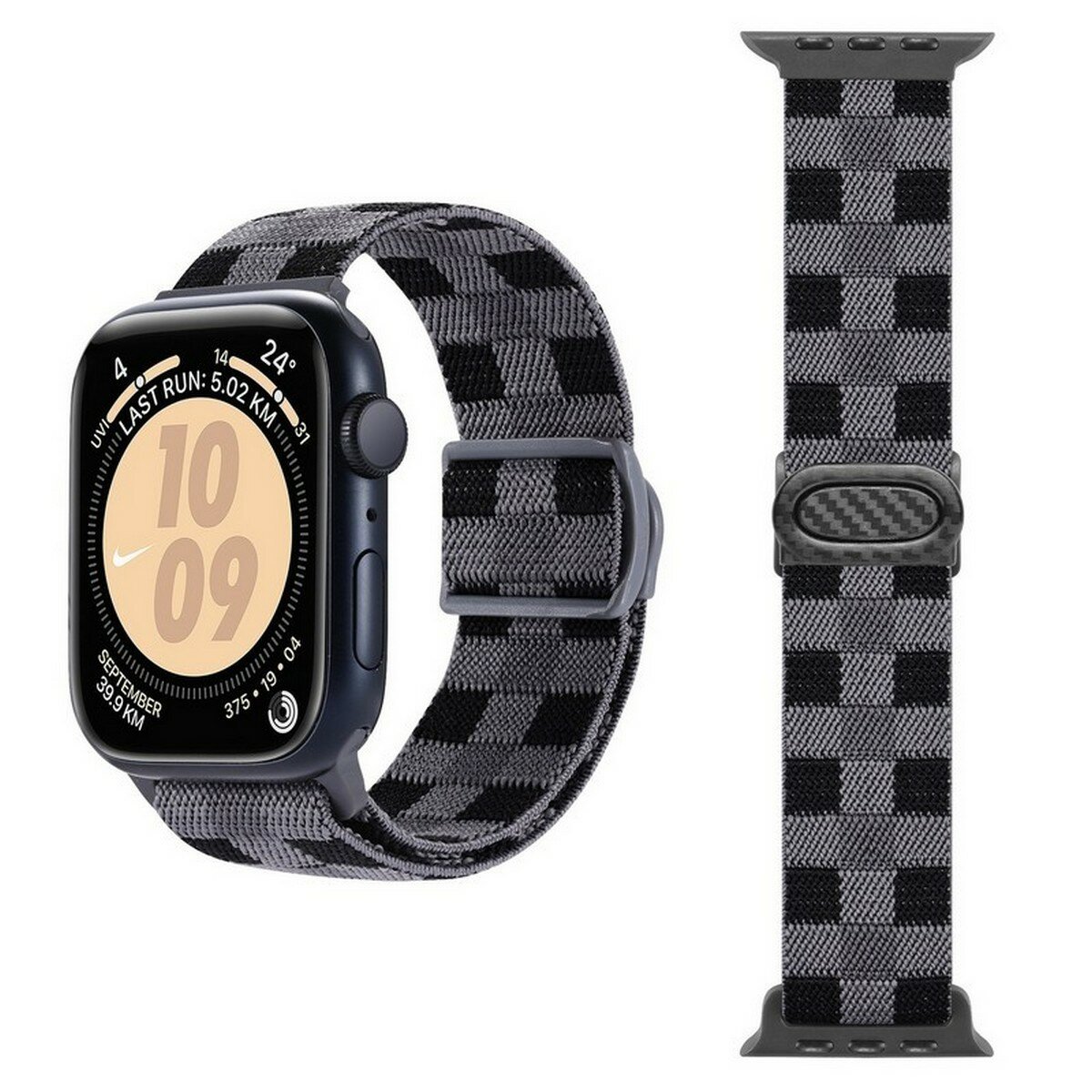Ремешок c карбоновой застежкой для часов Apple Watch Series 1-10 и Ultra 42/44/45/49 мм, 19 серый в клетку — фото 1