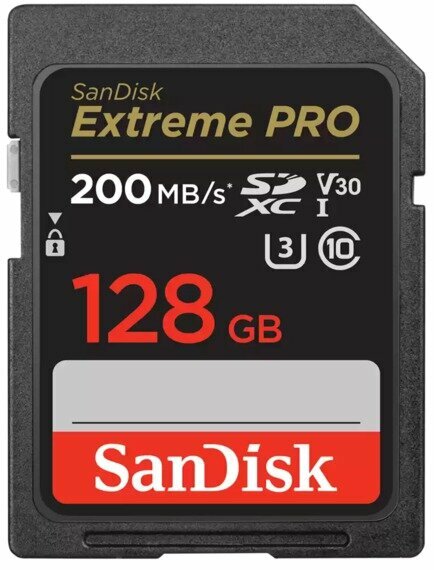 Карта памяти SD 128 Gb Sandisk SDXC Extreme Pro, cl 10, 200Mb/s, V30 UHS-I U3 (SDSDXXD-128G-GN4IN)