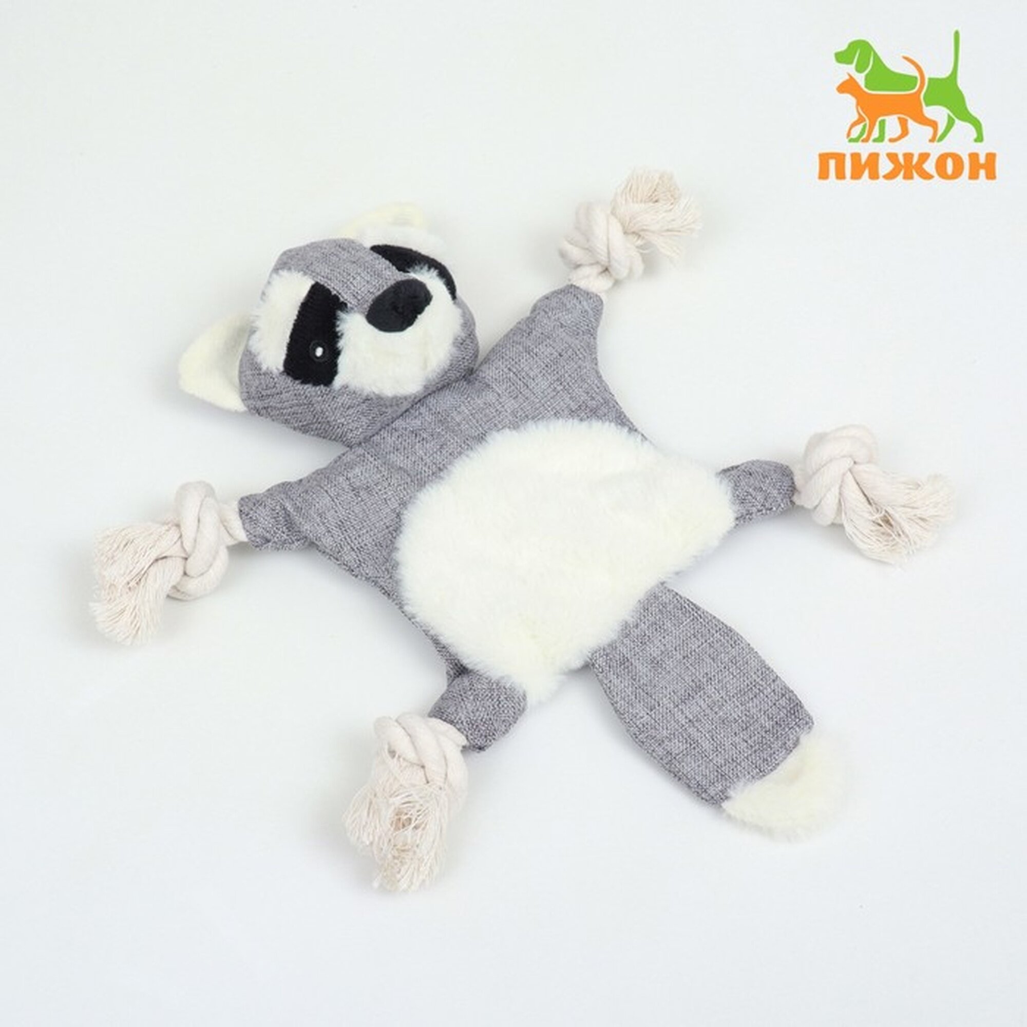 Игрушка текстильная с канатом "Енот" с пищалкой шуршащая 26 х 28 см