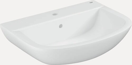 Изображение товара Раковина подвесная Grohe Bau Ceramic 39420000 65 фарфоровая, раковина для ванной, белая, полукруглая, со встроенным сливом-переливом