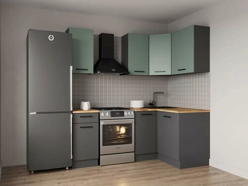 Изображение товара Кухонный гарнитур Sanvut угловой Изумруд 2000х1200 столешница 38 мм, каркас ЛДСП, фасад ЛДСП, Антрацит/Фисташка