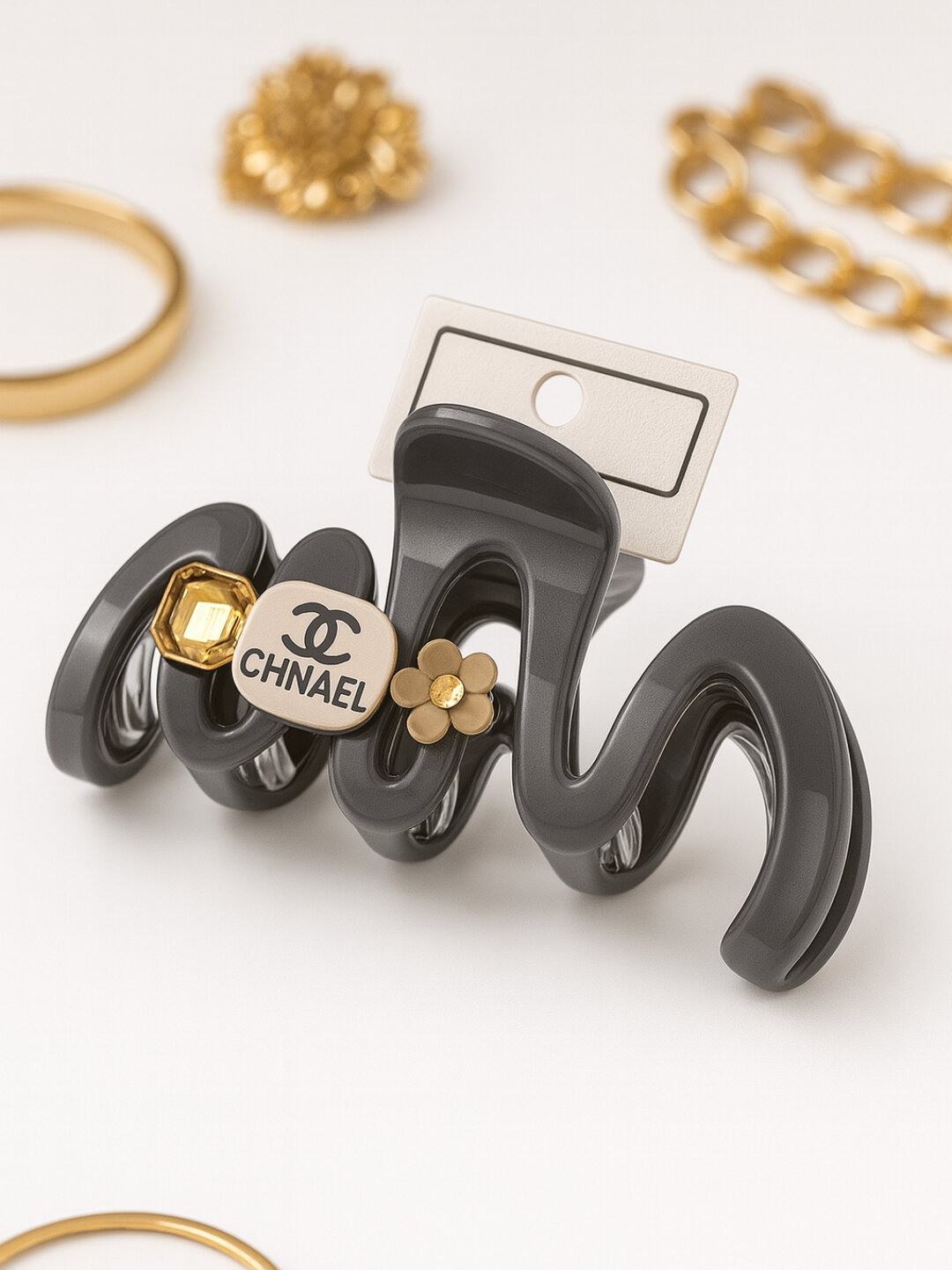 Заколка для волос "Chnael", бежевая, волнообразный дизайн, прочные материалы