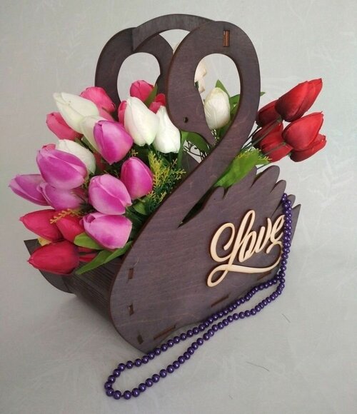 Кашпо-корзинка для цветов Лебеди 19*15*20см.