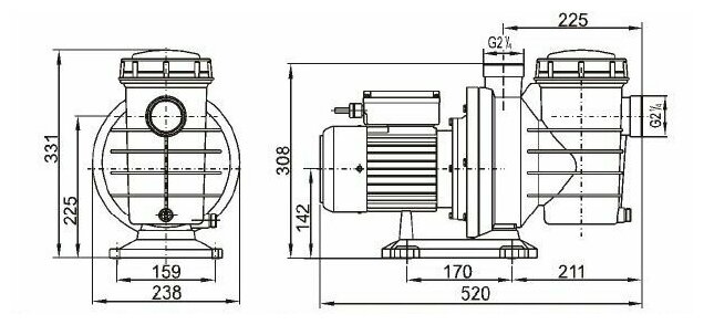 Насос для бассейна HIDRO - BPS075 0,55 kW, 0,75 HP, 12 m3/h - фотография № 2