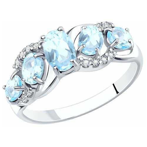 Кольцо SOKOLOV, серебро, 925 проба, родирование, топаз, фианит, размер 19, голубой, бесцветный кольцо из серебра с топазами и фианитами в виде цветка