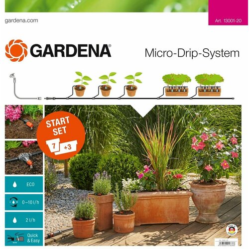 Комплект микрокапельного полива Gardena, базовый комплект микрокапельного полива для горшечных растений gardena