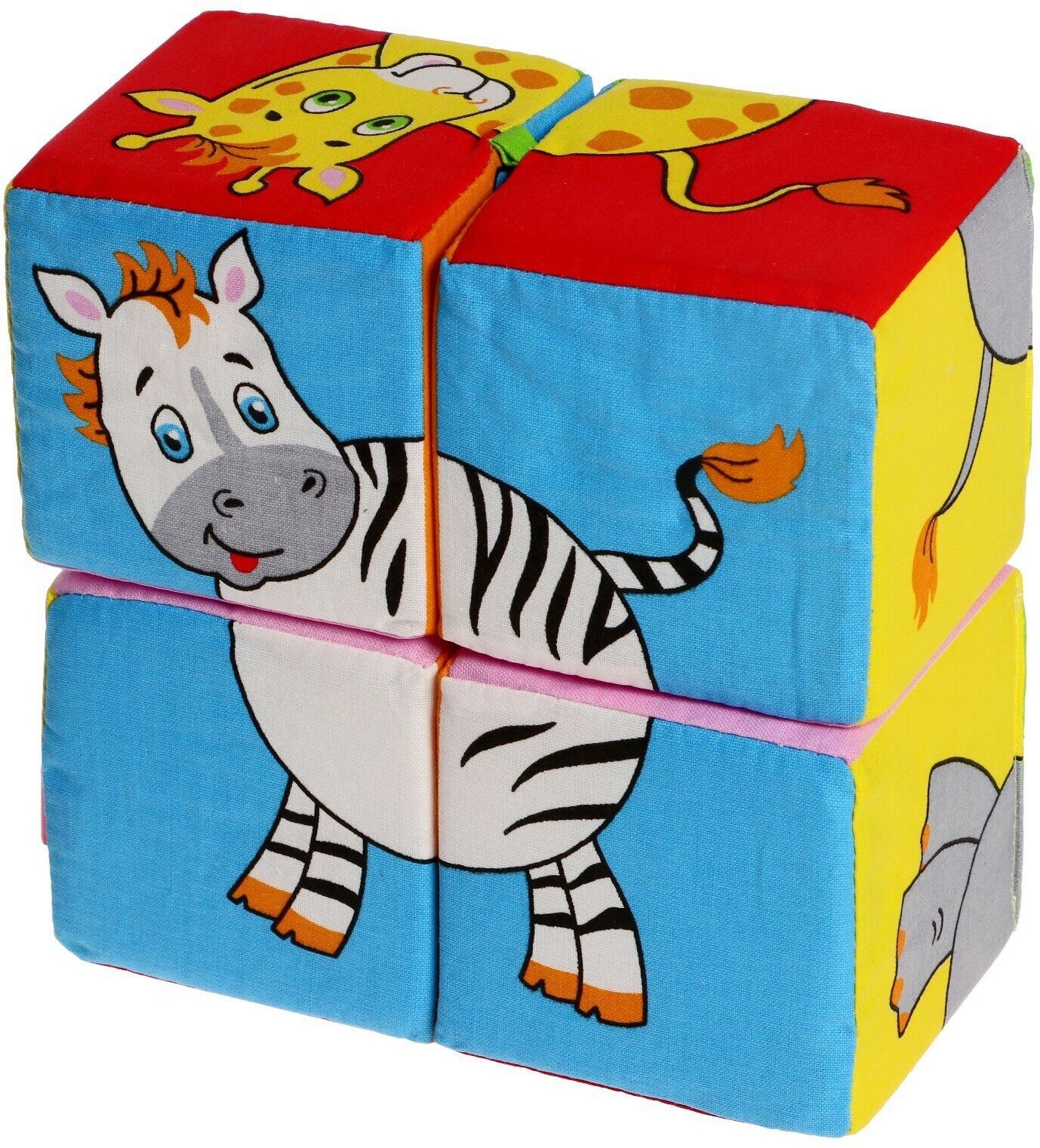 Мякиши 210M Игрушка кубики "Собери картинку" (Животные Африки) с перемычкой, 4 кубика - фото №19