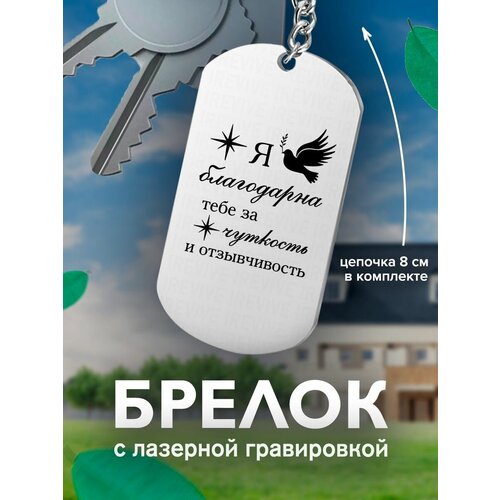 Брелок, серый кожаный брелок с гравировкой я благодарна тебе за чуткость и отзывчивость пара кожа