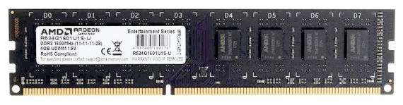 Оперативная память AMD Radeon R5 Entertainment Series 4 ГБ DDR3 1600 МГц DIMM CL11 R534G1601U1S-U