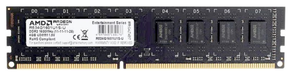 Оперативная память 4Gb (1x4Gb) PC3-12800 1600MHz DDR3 DIMM CL11 AMD R534G1601U1S-U