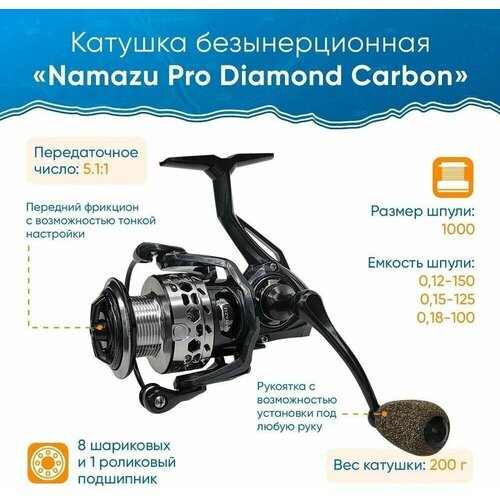 катушка безынерционная namazu pro diamond carbon dc1000 8 1 подш метал шпуля Катушка безынерционная Namazu Pro Diamond Carbon DC1000 , 8+1 подш, метал. шпуля