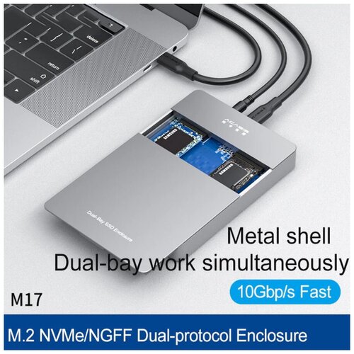 Док-станция Acasis Dual-Bay M.2 SSD NVME+NFGG Enclosure for M Key B+M Key Space Grey (M17) orico m 2 nvme ssd чехол корпус asm2364 master chip 20 гбит с usb3 2 gen2 x2 type c для m 2 жесткого диска до 2 тб кабели a c c