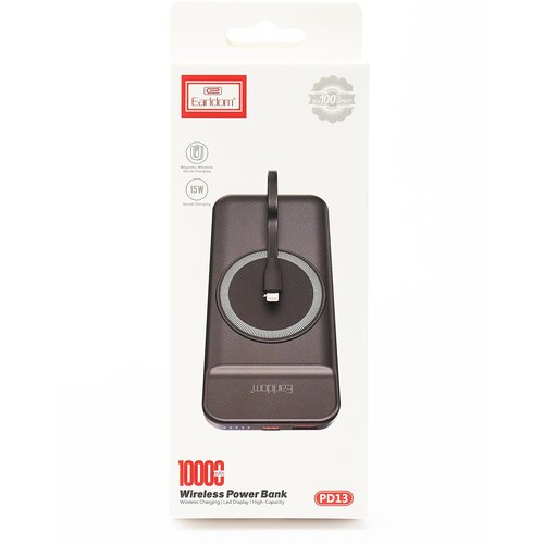 Внешний аккумулятор power bank Earldom PD13 беспроводная зарядка 10000mAh с кабелем iPhone черный 361000₽