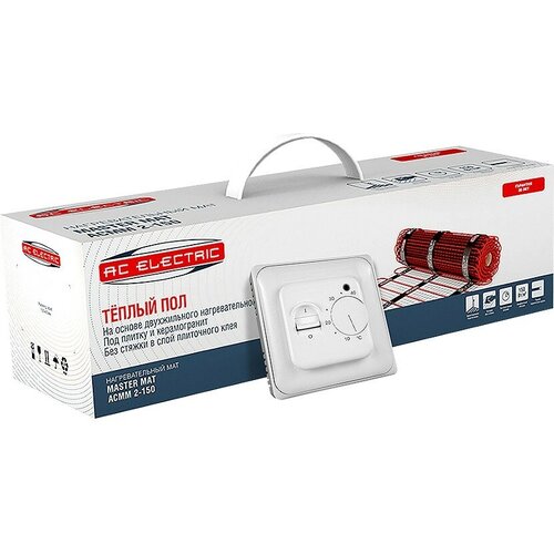 Теплый пол электрический мат AC ELECTRIC ACМM 2-150-9 с терморегулятором - под плитку керамогранит 9 м2 8797₽