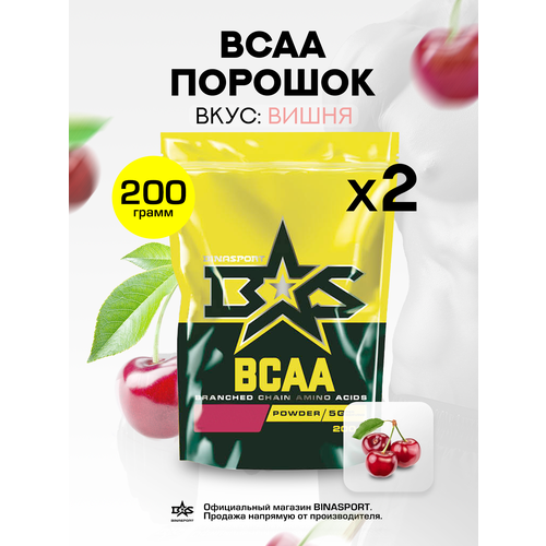 фото (2 уп х 200гр) аминокислоты binasport "bcaa" бцаа порошок 400 г со вкусом вишни
