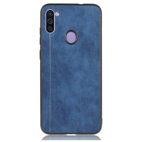 фото Чехол mypads для samsung galaxy m11 sm-115f (2020) из качественного износостойкого силикона с декоративным дизайном под кожу с тиснением синий