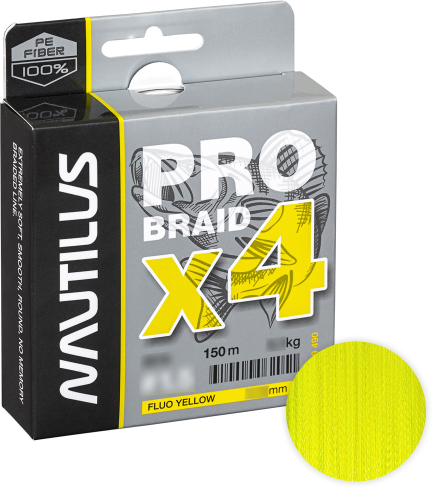 Плетёный шнур Nautilus Pro Braid X4 150м. 0.09мм. Fluo Yellow