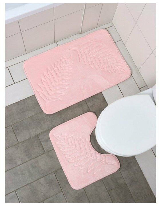 Набор ковриков для ванной и туалета Доляна «Тропики» 2 шт: 40×50 50×80 см цвет розовый
