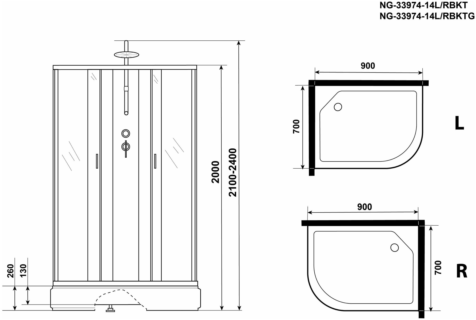 Душевая кабина Niagara Classic 90x70x240 средний поддон, матовое стекло 339744LBKTG - фотография № 2