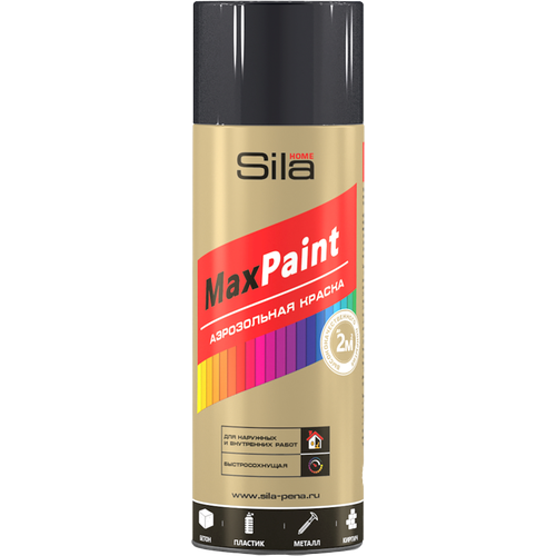 аэрозольная эмаль sila home max paint Sila HOME Max Paint, чёрный глянцевый RAL9005, краска аэрозольная, универс, 520мл