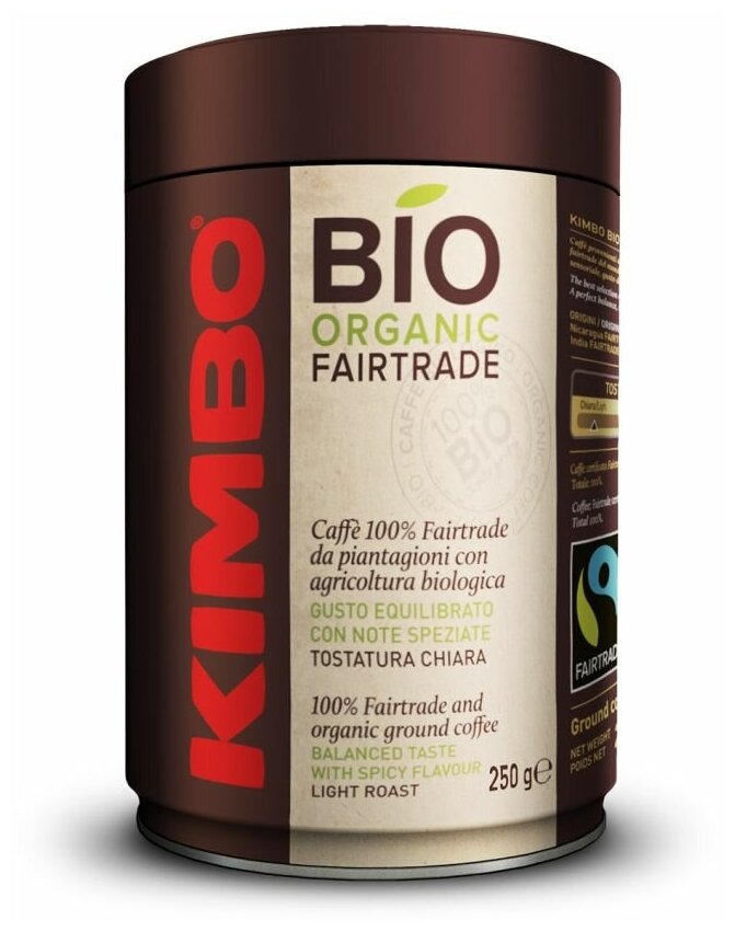 Кофе молотый Kimbo Bio Organic Fairtrade жестяная банка, 250 г