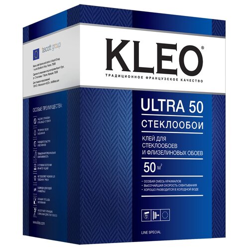 KLEO ULTRA 50, Клей для стеклообоев и флизелиновых обоев, сыпучий wb kleo ultra готовый обойный клей для стеклообоев ведро 10 л 50 м2