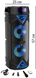 Большая портативная блютуз колонка напольная беспроводная караоке микрофон Радио Светомузыка Эквалайзер - Напольный музыкальный центр с караоке (переносная, большой мощности, c поддержкой Bluetooth и подсветкой, с радио) + AUX