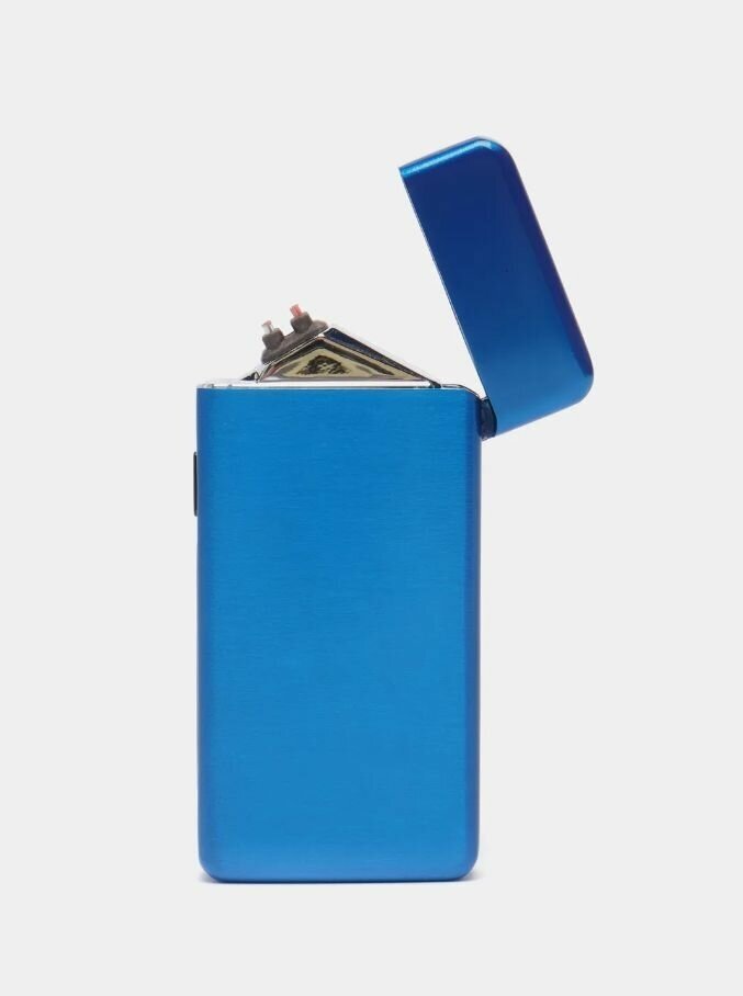Зажигалка электронная подарочная импульсная, USB, синий - фотография № 14