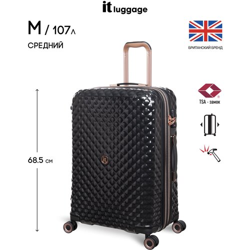 фото Чемодан it luggage, поликарбонат, жесткое дно, опорные ножки на боковой стенке, износостойкий, увеличение объема, 107 л, размер m+, черный