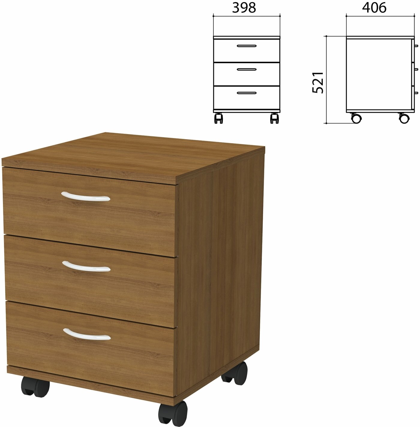 Тумба подкатная бюджет бюджет, 398х406х521 мм, 3 ящика, орех французский (402952-190)