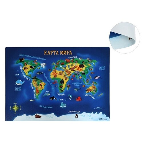 Накладка на стол пластиковая А3 (460 х 330 мм), Calligrata Карта мира, 430 мкм, обучающая
