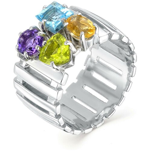 фото Алькор кольцо с россыпью цветных камней из серебра 01-0397-1м10-00, размер 16.5