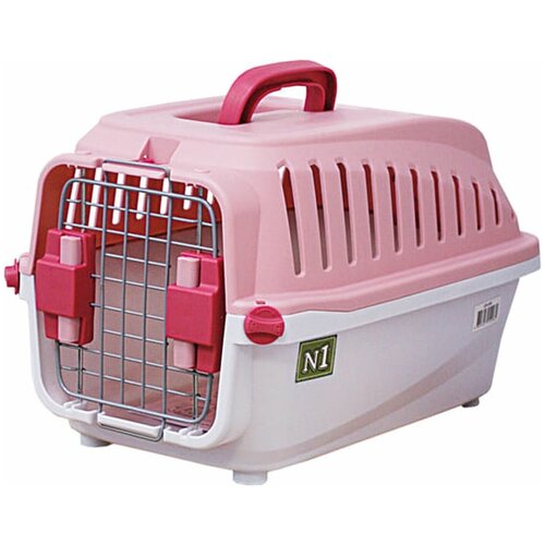 Переноска пластиковая для собак и кошек весом до 8 кг, с замком размером 55х35х32,5см, цвет розовый