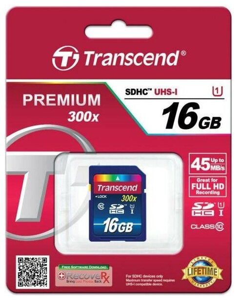 Карта памяти SDHC 16Gb Transcend Class10 UHS-I