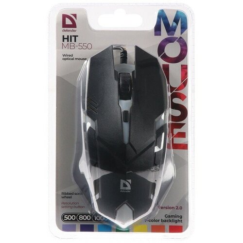 Мышь Defender Hit MB-550 проводная оптическая подсветка 1600 dpi 4 кнопки черная 387800₽