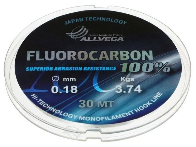 Флюорокарбон Allvega "FX FLUOROCARBON 100%" 0.18мм (30м) (3, 74кг)(прозрачная)