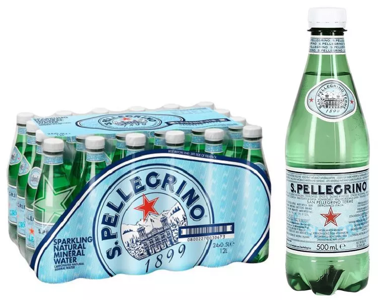 Вода минеральная San Pellegrino (Сан Пеллегрино) 24 шт. по 0.5 л, газированная, пэт