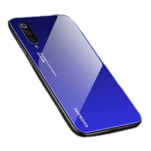 фото Чехол-бампер mypads для xiaomi mi 9 стеклянный из закаленного стекла с эффектом градиент зеркальный блестящий переливающийся синий
