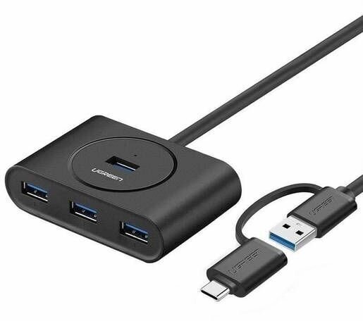 Хаб UGREEN CR113 (40850) USB 3.0 Hub with USB-C Port. Длина 1 м. Цвет: черный