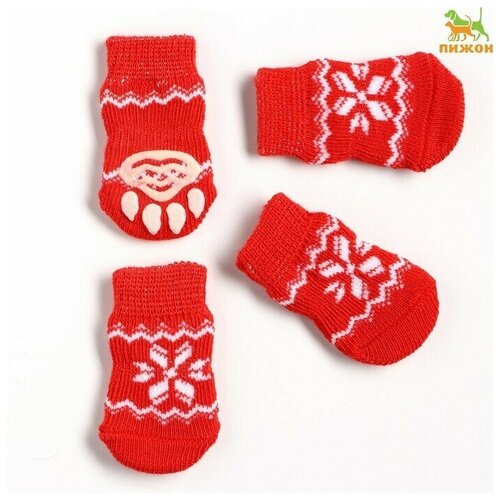 Носки нескользящие Снежинка, размер L (3,5/5 * 8 см), набор 4 шт, красные носки из ангоры снежинка