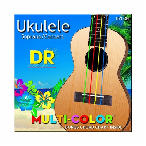 набор для обучения игре на укулеле music up ma uku2 DR UMCSC Multi-Color струны для укулеле сопрано-концерт, нейлон, разноцветные