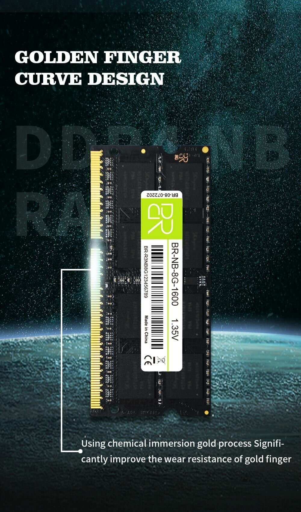 Память для ноутбука 8 ГБ DDR3L SoDIMM 1600МГц BillionReservoir (BR-NB-8G-1600) 16 чипов