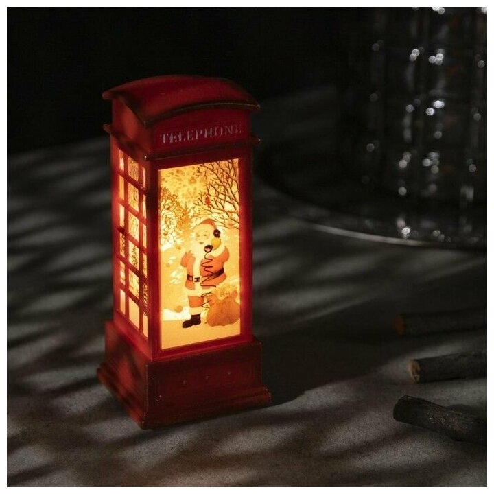 Светодиодная фигура 'Телефонная будка с Дедом Морозом' 5.3 х 12 х 5.3 см, пластик, батарейки AG13х3, свечение теплое белое