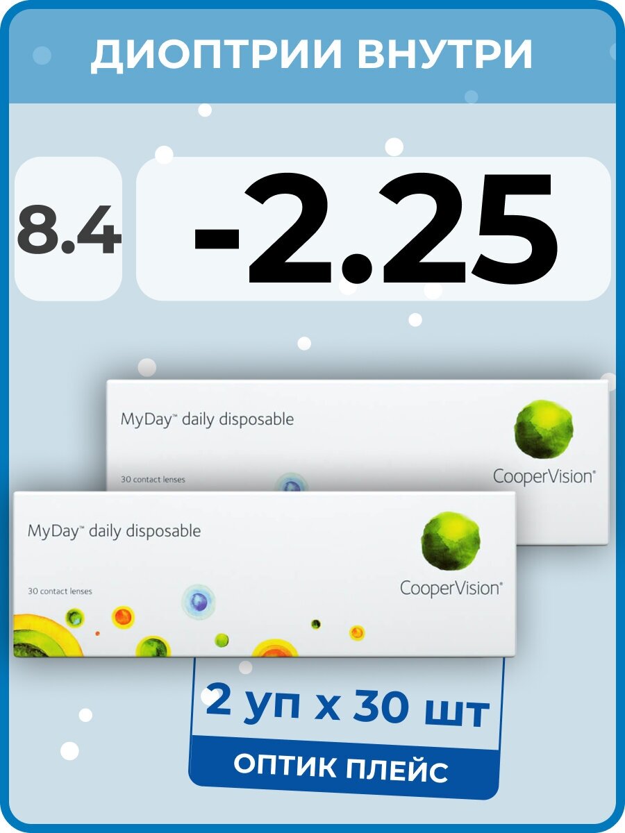 CooperVision MyDay Daily Disposable (2 упаковки по 30 линз) -2.25 R 8.4 D 14.2