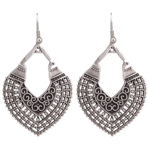 фото Серьги бижутерные сердечко (замок-крючок, бижутерный сплав, серебристый) 1-56135 otokodesign