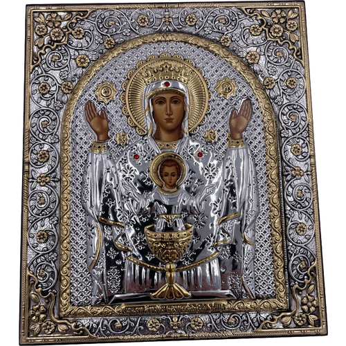 Икона Божией Матери Неупиваемая Чаша, деревянная с патиной, шелкография, золотой декор, 15,5*18 см икона богородица неупиваемая чаша арт дми 101
