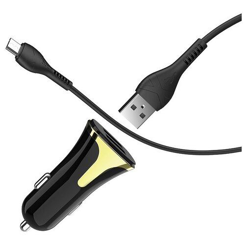 АЗУ, 2 USB 3.4A 18W QC3.0 (Z31), usb cable Micro, HOCO, черный блок зарядки с кабелем micro usb